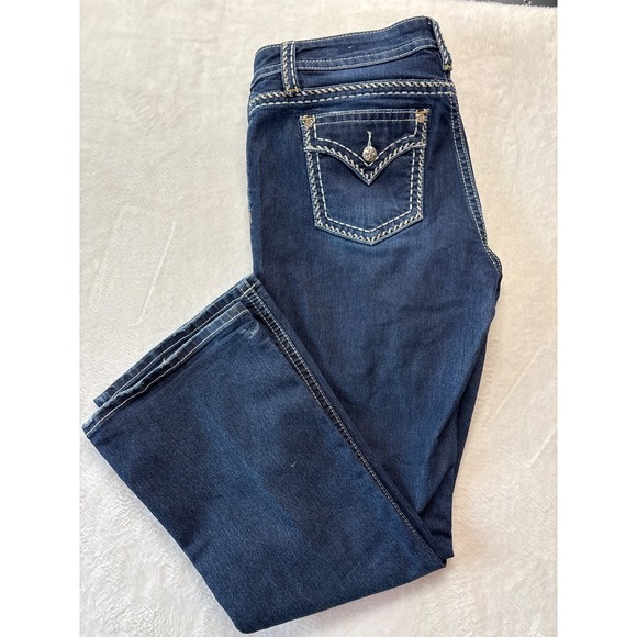 Miss Me Jeans Womens Size 32x31 Mid Rise Easy Boot Light Wash Western - Picture 1 of 14